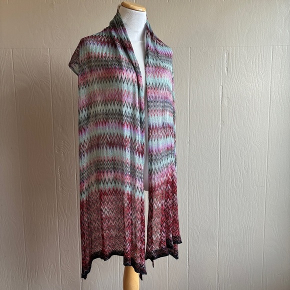 Lightweight Multi-Colored Chevron Printed Knit Scarf - Picture 2 of 14